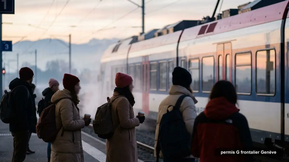 Frontaliers sur le quai du Léman Express à l'aube