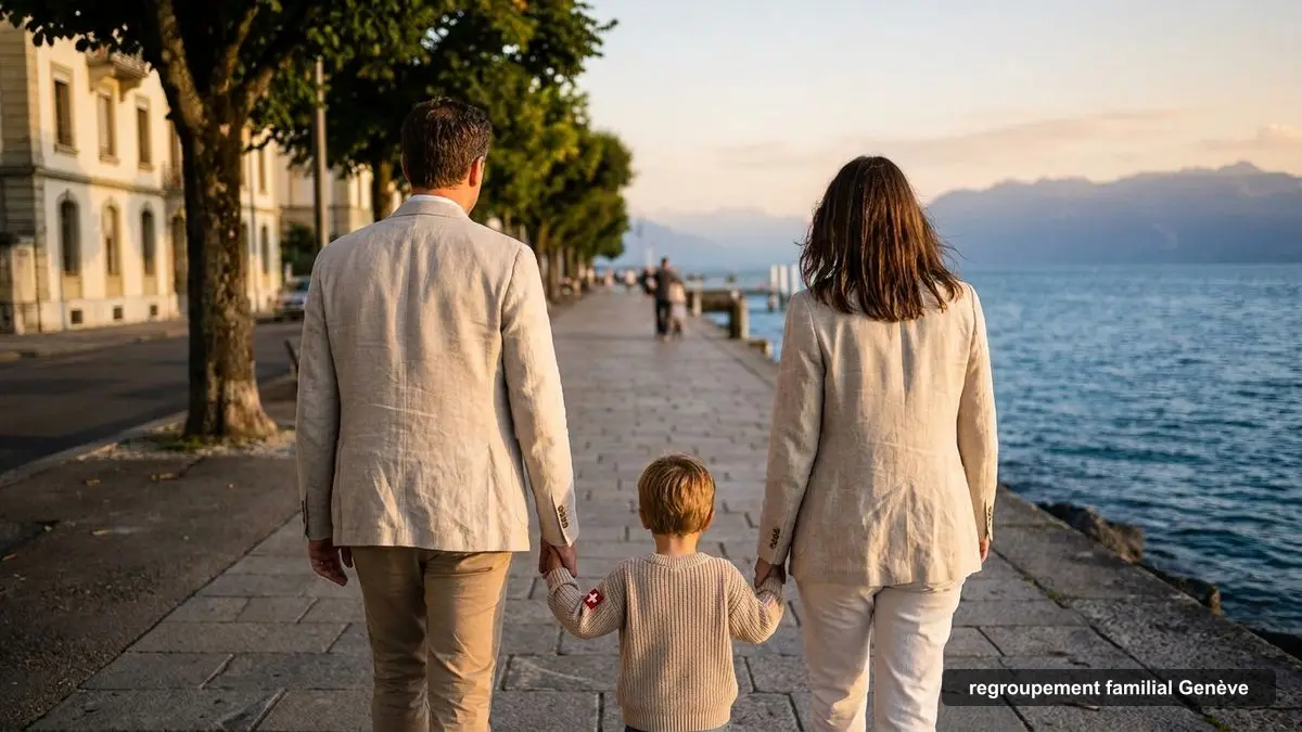 Famille réunie sur les quais de Genève